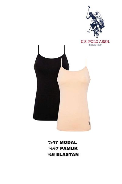 U.S. Polo Assn. قميص داخلي نسائي من USPA Basic Candy، أسود اللون، 47% مودال 47% قطن، قطعتان