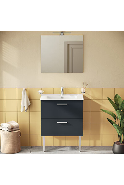 VitrA 66102 Mia Banyo Dolabı Seti Çekmeceli, Ayaklı, 70 cm, Antrasit