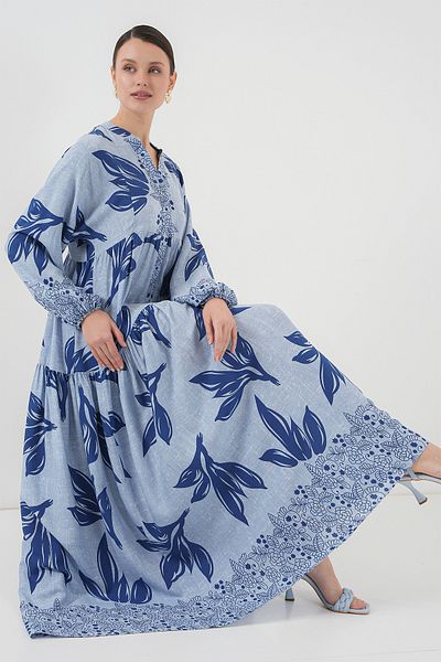 Bigdart 2423 Rochie cu model autentic - Albastru - Bleumarin
