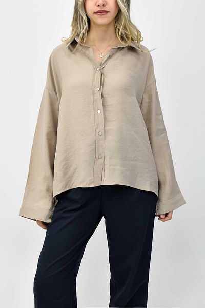 birizmoda Oversize Modal πουκάμισο, Κρεμ χρώμα