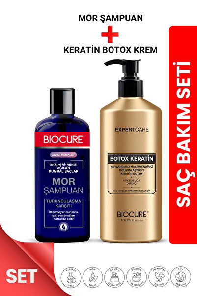 Biocure Botoks Keratin Extra Saç Bakım Kremi Hair Botox 1000 Ml. + Turunculaşma Karşıtı Mor Şampuan 400 Ml.