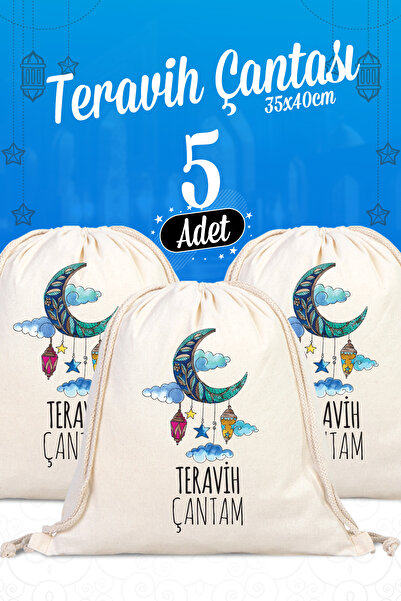 Pamusan Natural Teravih Çantası - 5 Adet - Ip Büzgülü Sırt Çantası 35x40cm Bo...