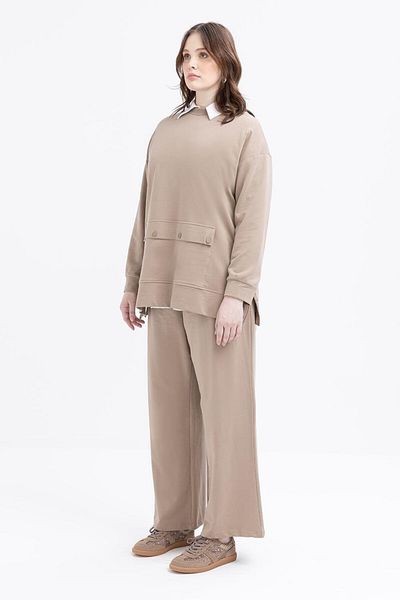 ALLDAY Σετ αθλητική φόρμα Mink-Large Pocket Side Zip Lycra Plus Size