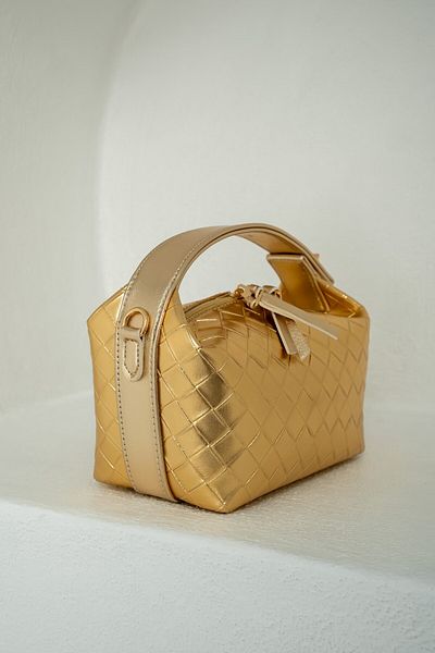 LAMİNTA Geantă de mână pentru femei Blake Gold Knitted Pattern