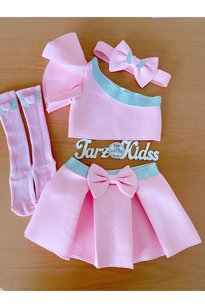 EBRU ÖZÖRGÜCÜ Girl's Ruffle Sleeve 4-Piece Skirt, Bodysuit, Bandana and Socks Set