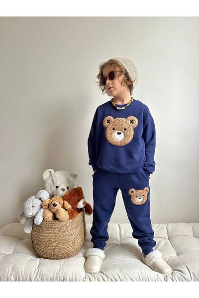 Butik Teddy Bear Patterned Boy's Top and Bottom Tracksuit Set