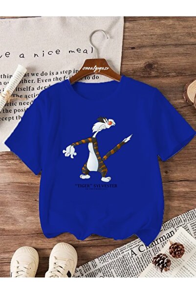 oneagılyazı تي شيرت كبير الحجم مطبوع عليه نمر سليفيستر للأطفال