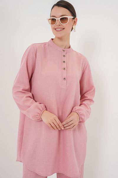 Bigdart Rosa 6678 Leinen-Tunika und Hose, zweiteiliges Set