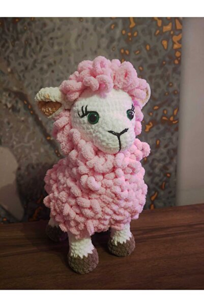 Dodemert Home Kıvırcık Pembe Kadife İpten El Örgüsü Amigurumi Kuzu