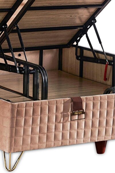 Niron Elegance Lüks Baza ve Başlık Seti 180x200 cm Çift Kişilik Krem Babyface Kumaş Baza ve Başlık Takımı