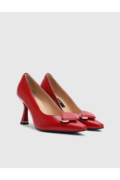 İLVİ Busato Genuine Leather Women's Burgundy Heeled Shoes