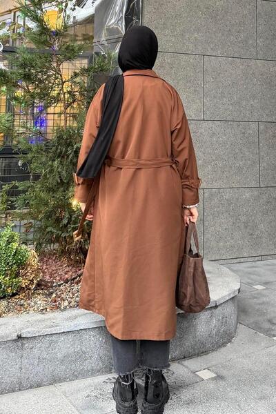 lamelif.com Kol Kemer Detaylı Trenç Acı Kahverengi