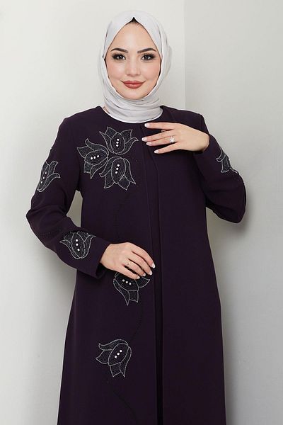 hafsamina Μωβ Μεγάλο Μέγεθος Φόρεμα Μητέρας Τουλίπα Πέτρα HM2692