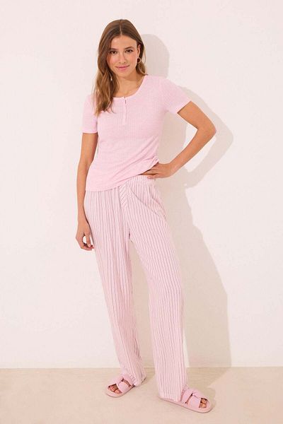 Women'secret Pink striped ribbed viscose pyjamas