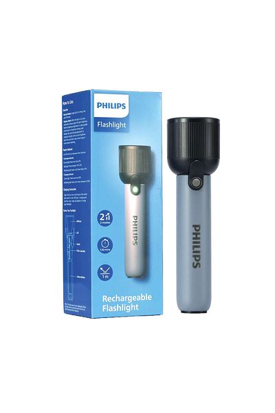 Philips 3 Mode Flashlight, 2000mAh Li-ion Battery, (Grey, 17.8 cm, Rechargeable)