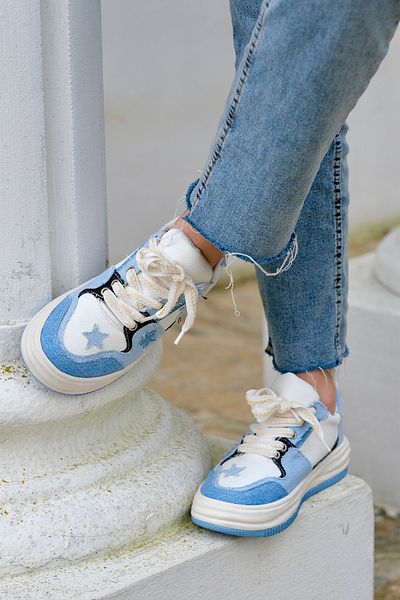 Marjin Pantofi de damă cu talpă înaltă pantofi sport Bilev Blue Denim