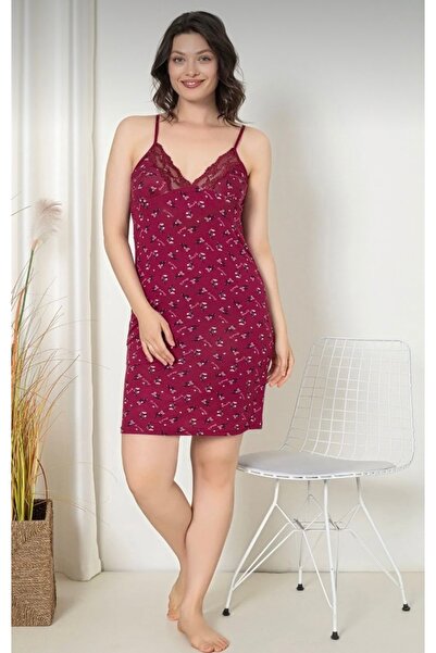 noyalux Kadın Viskon Kumaş Ayarlanabilir Ip Askılı Dantel Detaylı Penye Gecelik