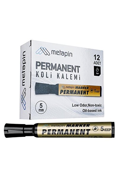 METAPİN Metapin Permanent Markör Kesik Uçlu Koli Kalemi 5 mm Siyah 12 Adet