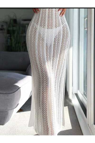 DRESSY CL Διάτρητη πλάτη και στήθος με κούφιο λαιμόκοψη μακρύ πλεκτό βαμβακερό φόρεμα παραλίας Pareo