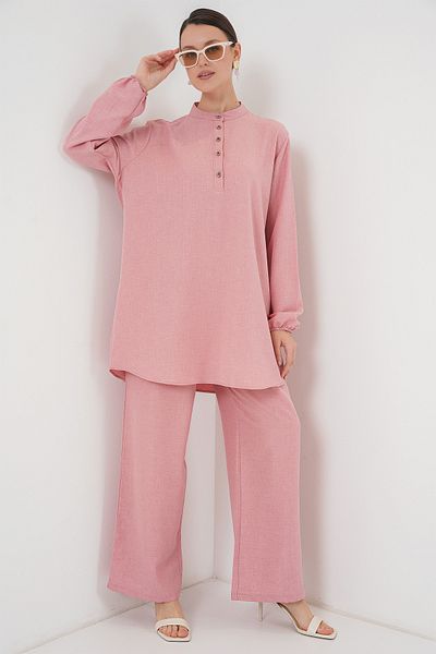 Bigdart Rosa 6678 Leinen-Tunika und Hose, zweiteiliges Set