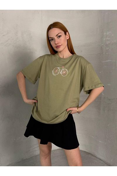 Cappmoda T-902 Χακί Ποδηλατικό Κεντημένο Βαμβακερό Μπλουζάκι