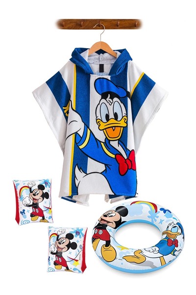 Mickey & Friends (3-6 Yaş) Erkek Çocuk Panço Plaj Havlusu  ve  Şişme Kolluk C...