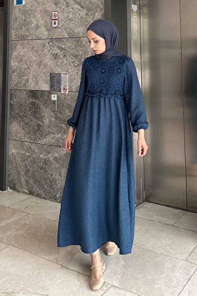 lamelif.com Φόρεμα - Δαντέλα και Λεπτομέρεια Indigo