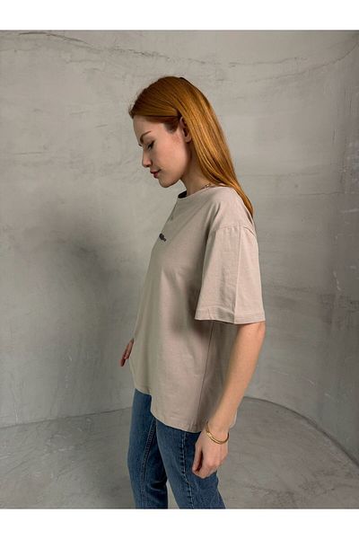 Cappmoda T-901 Mink Russian Written Injection Printing Crew Neck Tshirt