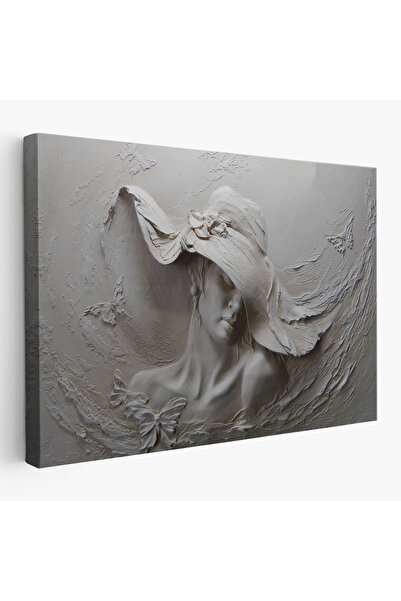 Anılfashion Kabartma Görünümlü Şapkalı Kadın Kanvas Duvar Tablosu -3424