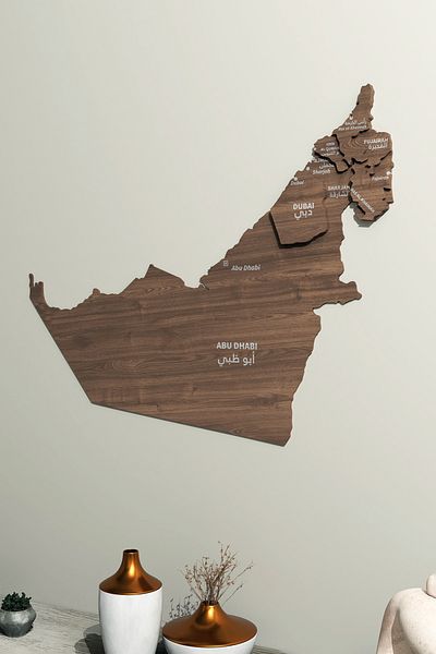 Colorfull Worlds 3D Wooden Map of United Arab Emirates 60X48 cm - Islamic Wall Art Home Office Mosque Decor