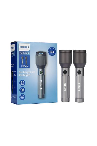 Philips Aircraft Aluminium Alloy 22cms Zoom LED Rechargeable Flashlight ( PACK OF 2 )