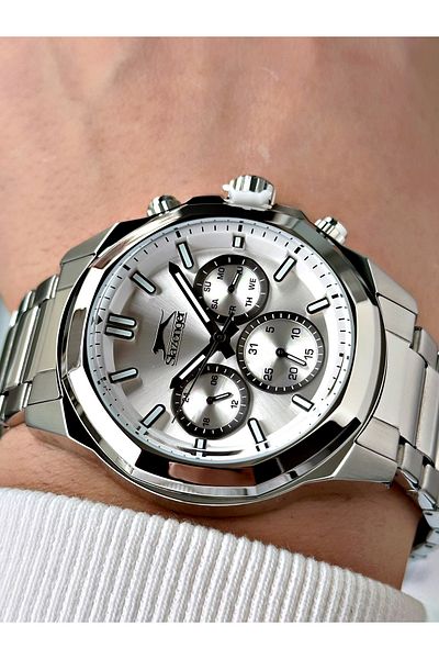 Slazenger Function Silver Color Steel Cord 5 Atm Water Resist Men Wrist Watch 2388.04