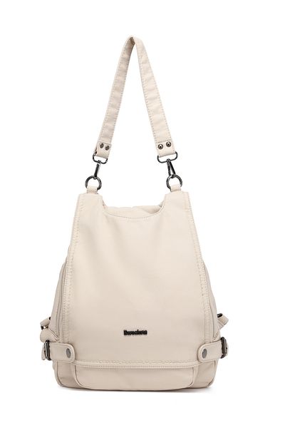 Getcho Beltran Women's Beige Multi-Eye Double Strap Backpack and Shoulder Bag with Laptop Compartment Washed Leather