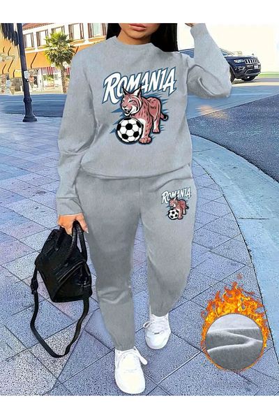 PENTHİLUS Women S Cozy Animal Print Crew Neck Sweatsuit Set - All Seasons Jogger and Sweatshirt