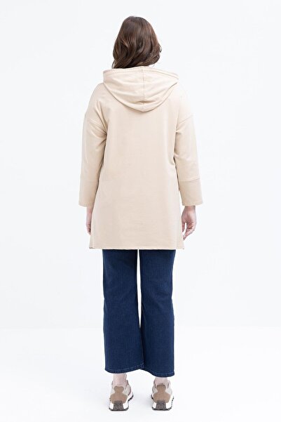 ALLDAY Bej-Kanguru Cepli Şerit Dantelli Sweat Tunik