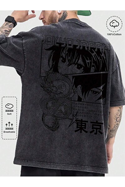 bellanova Erkek Antrasit Özel Yıkamalı Kumaş Oversize Tshirt