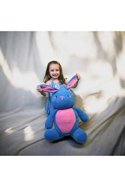 Handmade Mavi Ayıcık 40 cm – El Yapımı, Kadife Peluş, Büyük Boy, Bebekler İçin Güvenli Oyuncak💙