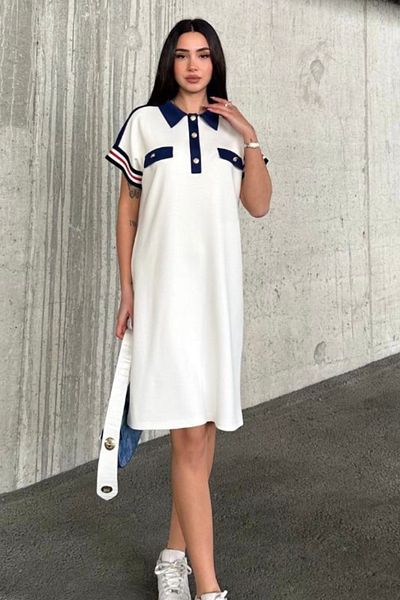 Ded COLLECTION Rochie modal cu mânecă scurtă, cu buzunar ornamental, cu dungi