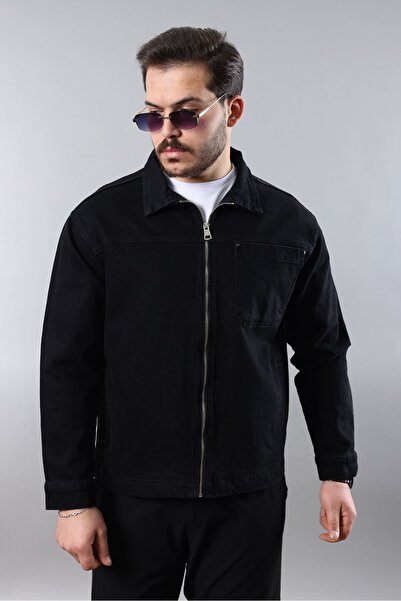 LTC Jeans Ανδρικό τζιν μπουφάν με φερμουάρ, μαύρο αθλητικό μοντέλο