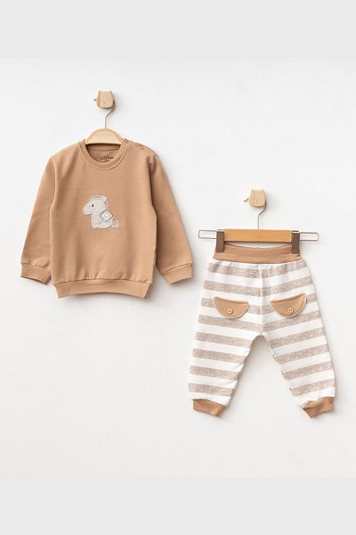 Aziz Bebe Cute Horse Patterned Unisex 2-Piece Baby Set for 3 Months to 36 Months