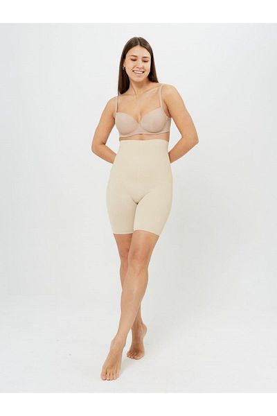 MİSTİRİK Porfy Model 5 Zone Laser Cut Gathering Non-Marking Women's Shorts Corset - Tan Color