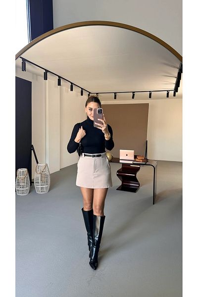 QİMYA BUTİK Bebe Plus Women's Lycra Short Skirt with Waist Belt