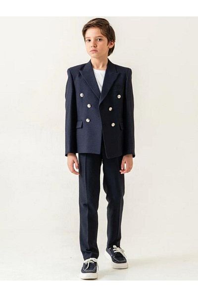 Zekids Boy's Double Breasted Cut Blazer 3-Piece Sports Suit