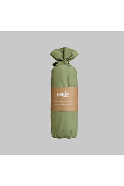 Sarev 100% Cotton Single Fitted Sheet Set Green with 1 Pillowcase