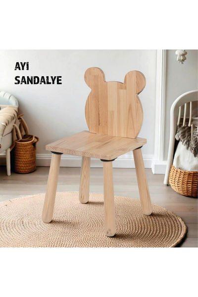 Woodnjoy Joykidstoy Doğal Ahşap Çocuk Sandalye Ayı