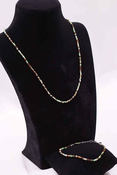 MYTAKIAĞACIMFH Chryzopraz Chrysoprase Stone Natural Stone Necklace Bracelet Set Faceted Cut 2-3mm