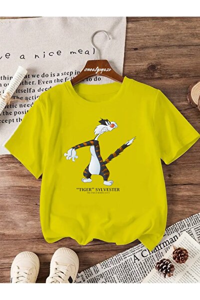 oneagılyazı تي شيرت كبير الحجم مطبوع عليه نمر سليفيستر للأطفال