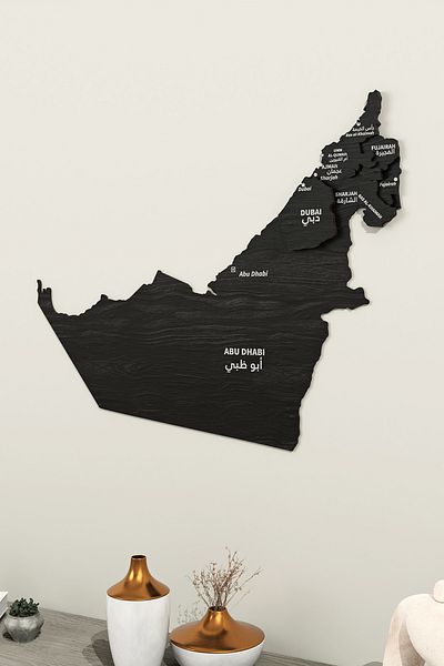 Colorfull Worlds 3D Wooden Map of United Arab Emirates 60X48 cm - Islamic Wall Art Home Office Mosque Decor