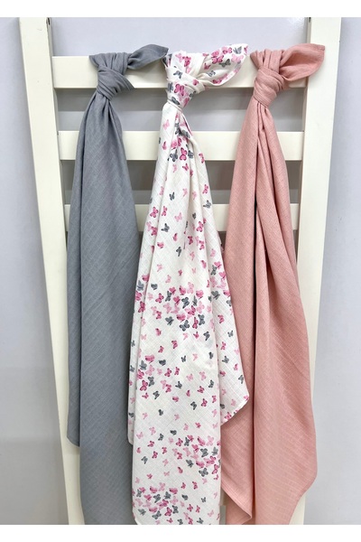 Sahra İpek طقم بطانية موسلين من القطن العضوي وبطانية أطفال من الموسلين مكونة من 3 قطع 90 سم × 90 سم