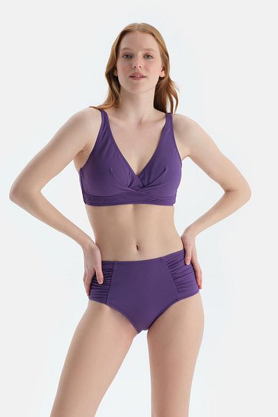 Dagi Purple Side Draped High Waist Bottom
